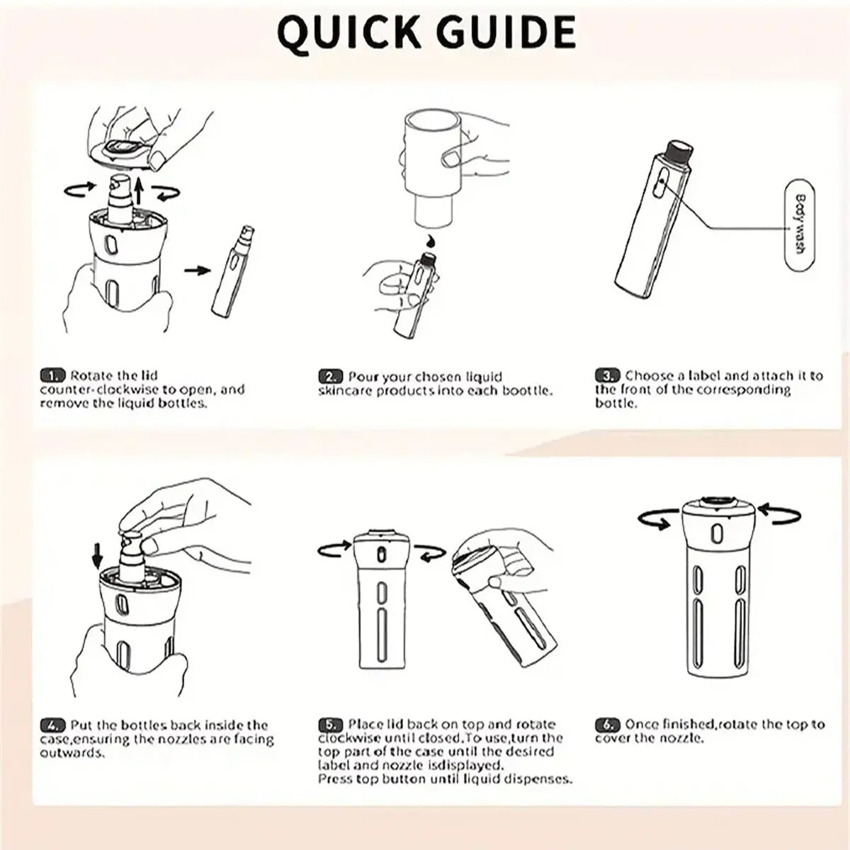 4 In 1 Portable Travel Liquid Dispenser Bottle Refillable Leakproof Travel Container For Perfume Shampoo Conditioner Lotion