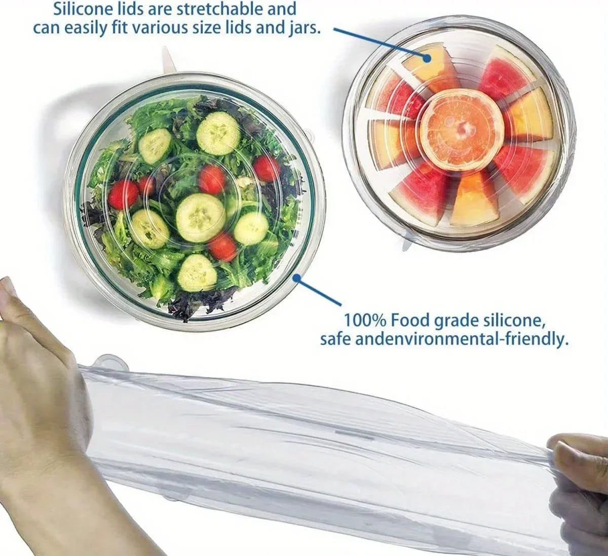 6pcs Silicone Stretch Lids, Food Bowl Covers, Reusable Food Saving Cover, Stretchable Multifunctional Fruit And Vegetable