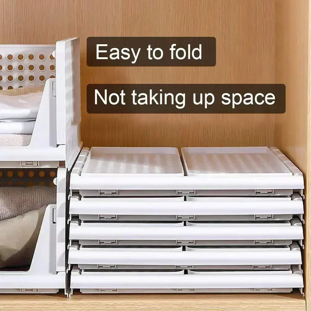 Stackable Clothes Storage Drawer Folding Plastic Organizer High-capacity Layered Partition Clothes Basket Household Storage Box