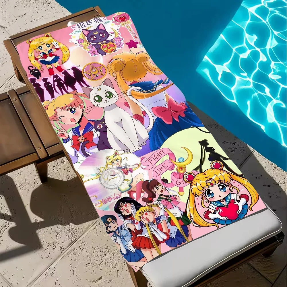 Beach Towel Portable Towel for Fitness Sailors-Moon Absorbent Home Gym Towels With Designs Microfiber Sauna Cloth Quick Dry Fast