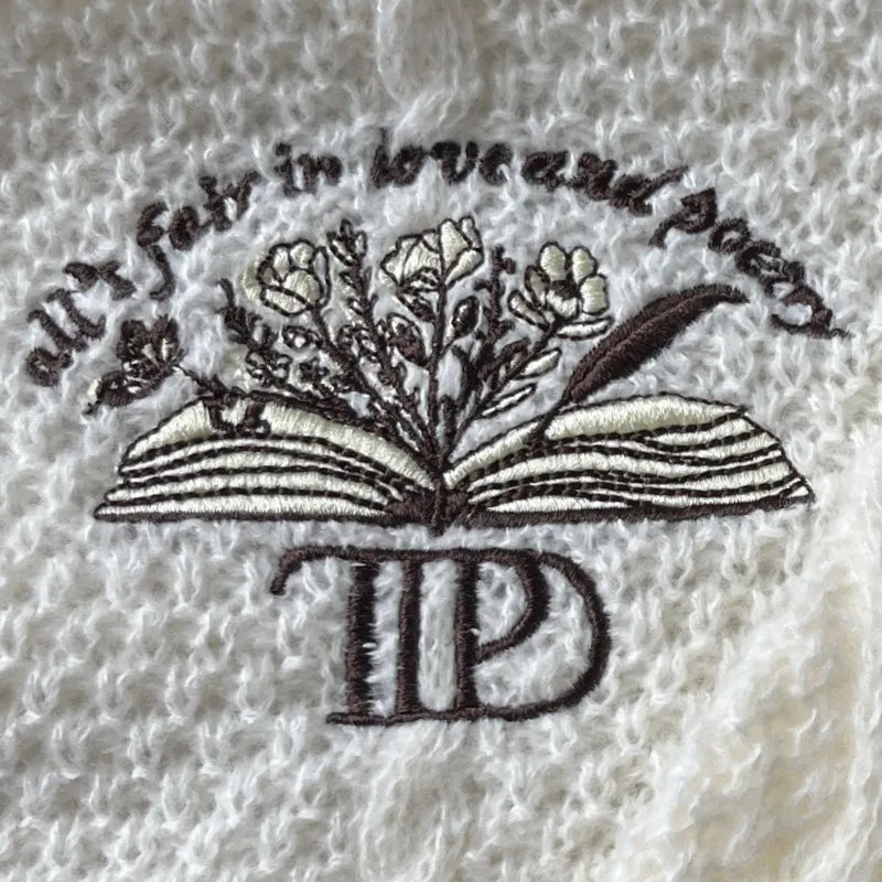 Butterfly Knitted Cardigan Women Dark Green Cardigans with Embroidery Winter Letter Patch Oversized Sweaters Tops Folklore Girl