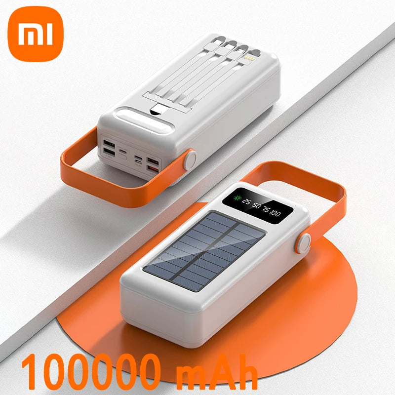 Xiaomi 100000mAh Solar Energy Power Bank Outdoor Camping Light Large Capacity Power Bank Detachable Four Wire Power Bank New