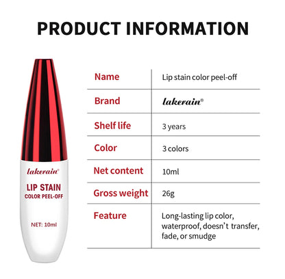 3 Colors Waterproof Lip Stain Color Peel-Off, Not Easy to transfer&Non-stick cup