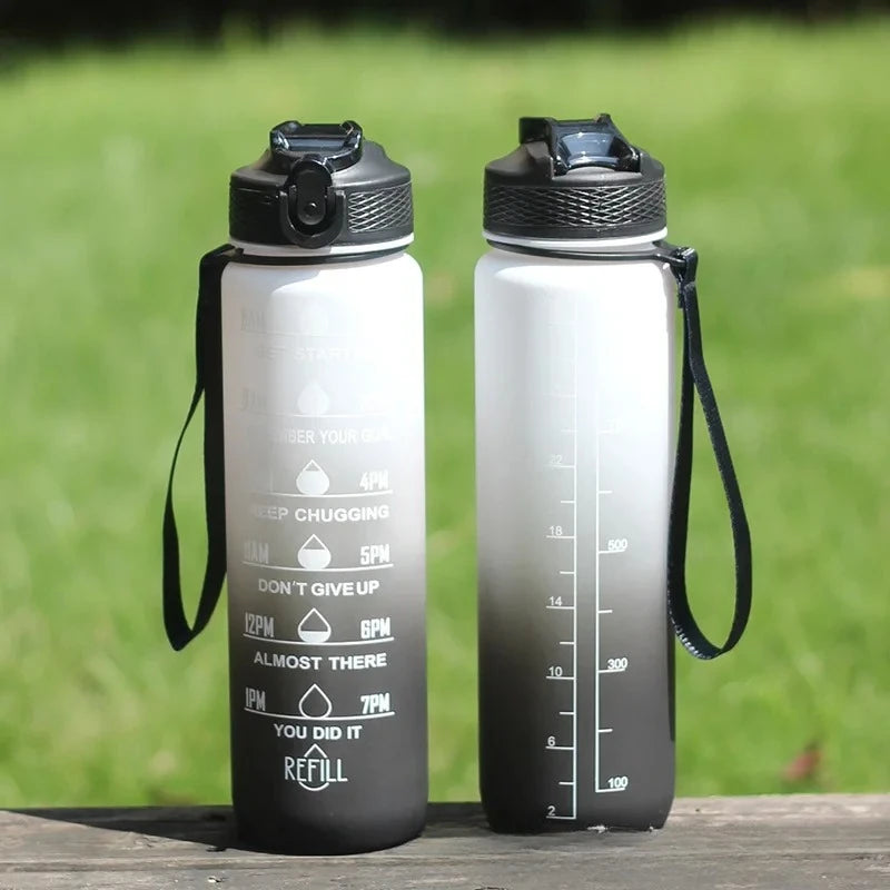 1L 1000ml Water Bottle Liter Stay Hydrated  Material Plastic Sport Bottle Reminder Times Sports Outdoor Fitness Office Running