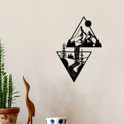 Mountain Wall Art: Mountain Waterfall Metal Wall Art Ornaments for Home Decoration,Including Metal Wall Art and Hanging Wall Art