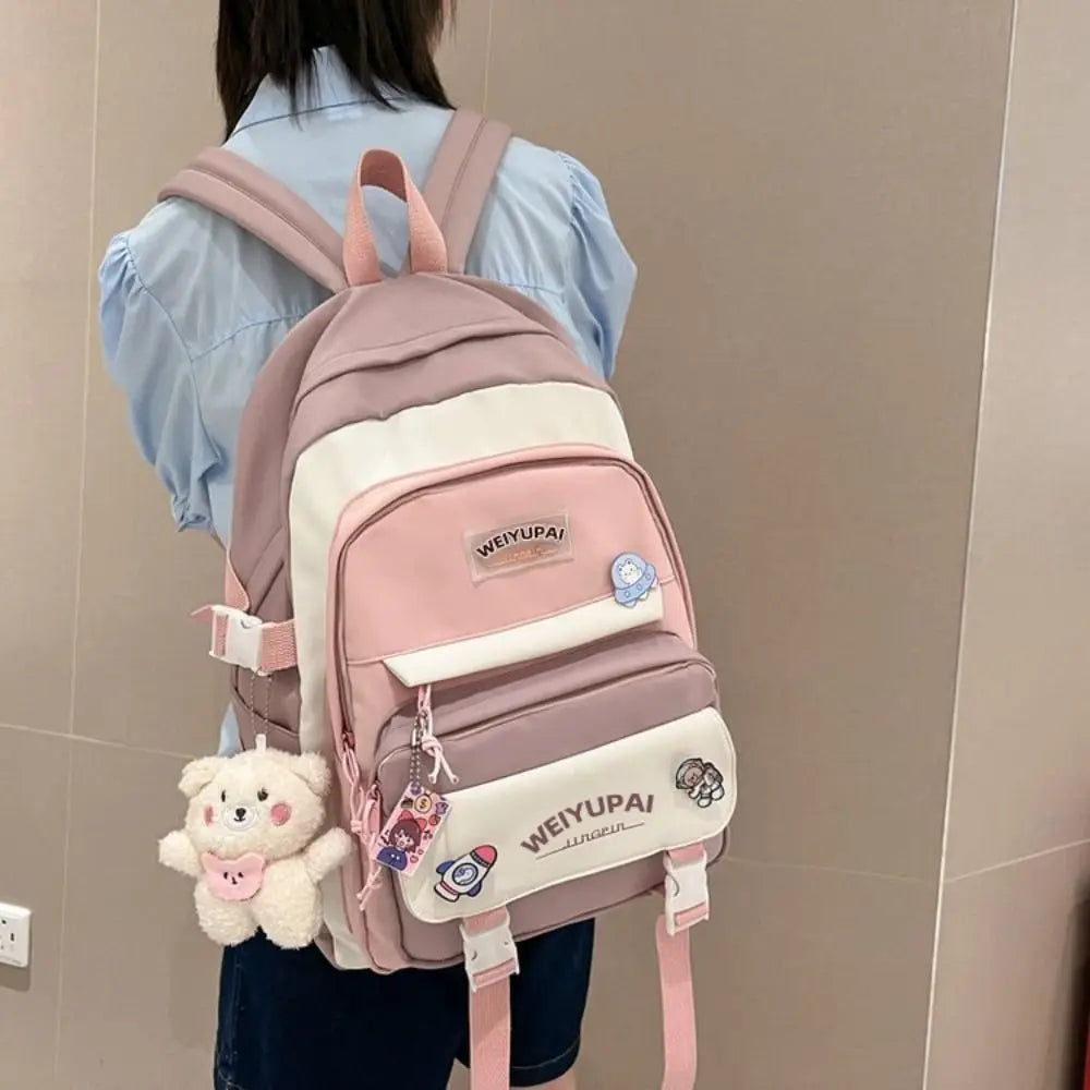 Portable Ins Students School Bags Large Capacity Bear High School Backpacks Multi Pockets Cartoon Teenage Shoulder Bags Girl