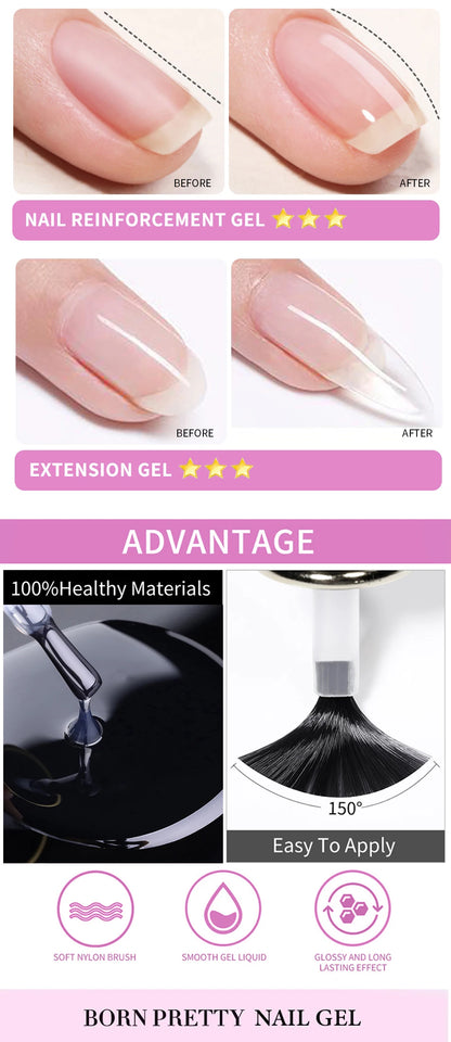 BORN PRETTY 15/10ML 6 IN 1 Nail Glue Gel for Acrylic Nails Soak off Base Gel Top Coat UV Extension Nail Gel False Nail Tips Gel
