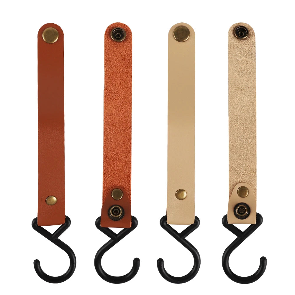 1/5pcs Outdoor Camping Hooks  Leather Hanging Hooks S-Shaped Rack Portable Camping Hangers Home Kitchen Storage Supplies