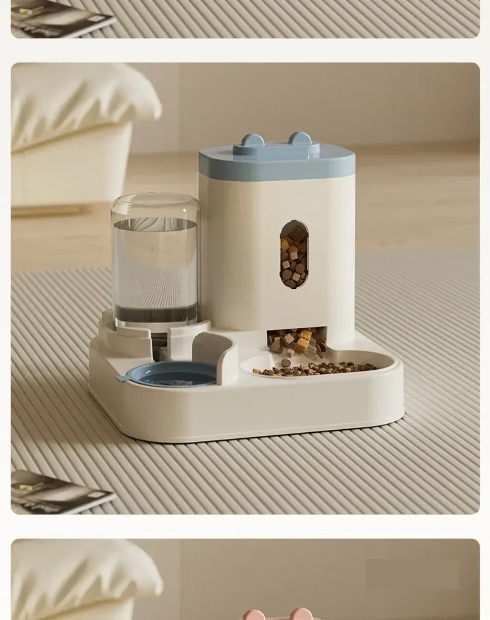 Automatic Pet Feeder and Water Dispenser 2in1 Raised Food Bowl with Water Fountain for Cat Dog Large Capacity Pet Accessories