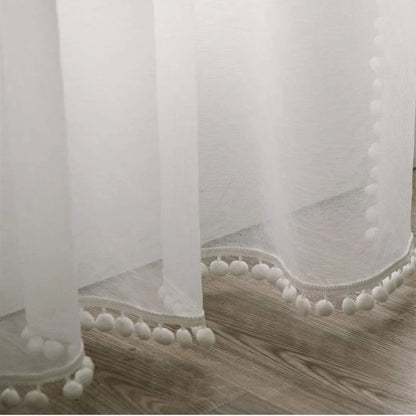 Solid White Short Kitchen Curtain Modern Style Curtain Rod Pocket Cabinet Curtain Window Curtain With Beads