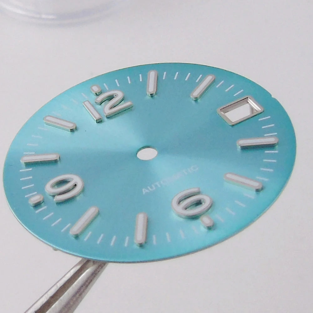 29MM Pilot Watch Dial Face for NH35 NH36 Dive Watch Mod Parts Silver Hand set Date Window Sterile Dial Plate Green Luminous