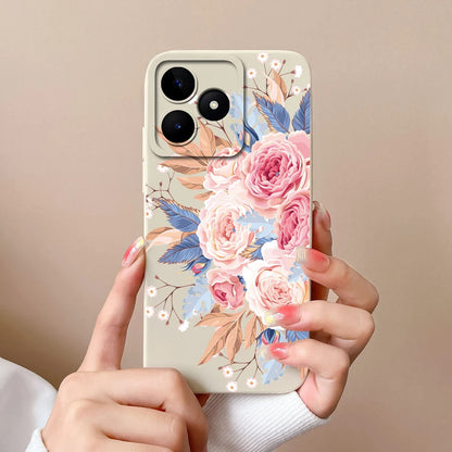 Case For Realme Note 50 Flower Painted Upgrade Lens Protection Soft Back Cover Model RMX3834 Liquid Silicone Phone Protectors