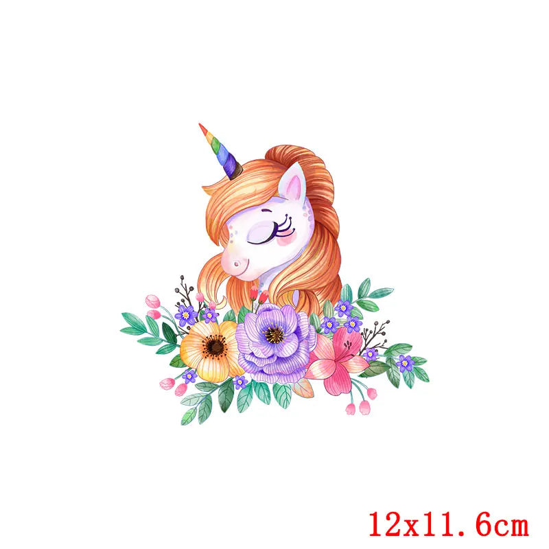 Rainbown Unicorn Heat Thermal Transfer For Clothes Cute Cartoon Iron-On Transfers Sticker On Babys Clothes DIY Aniaml Applique