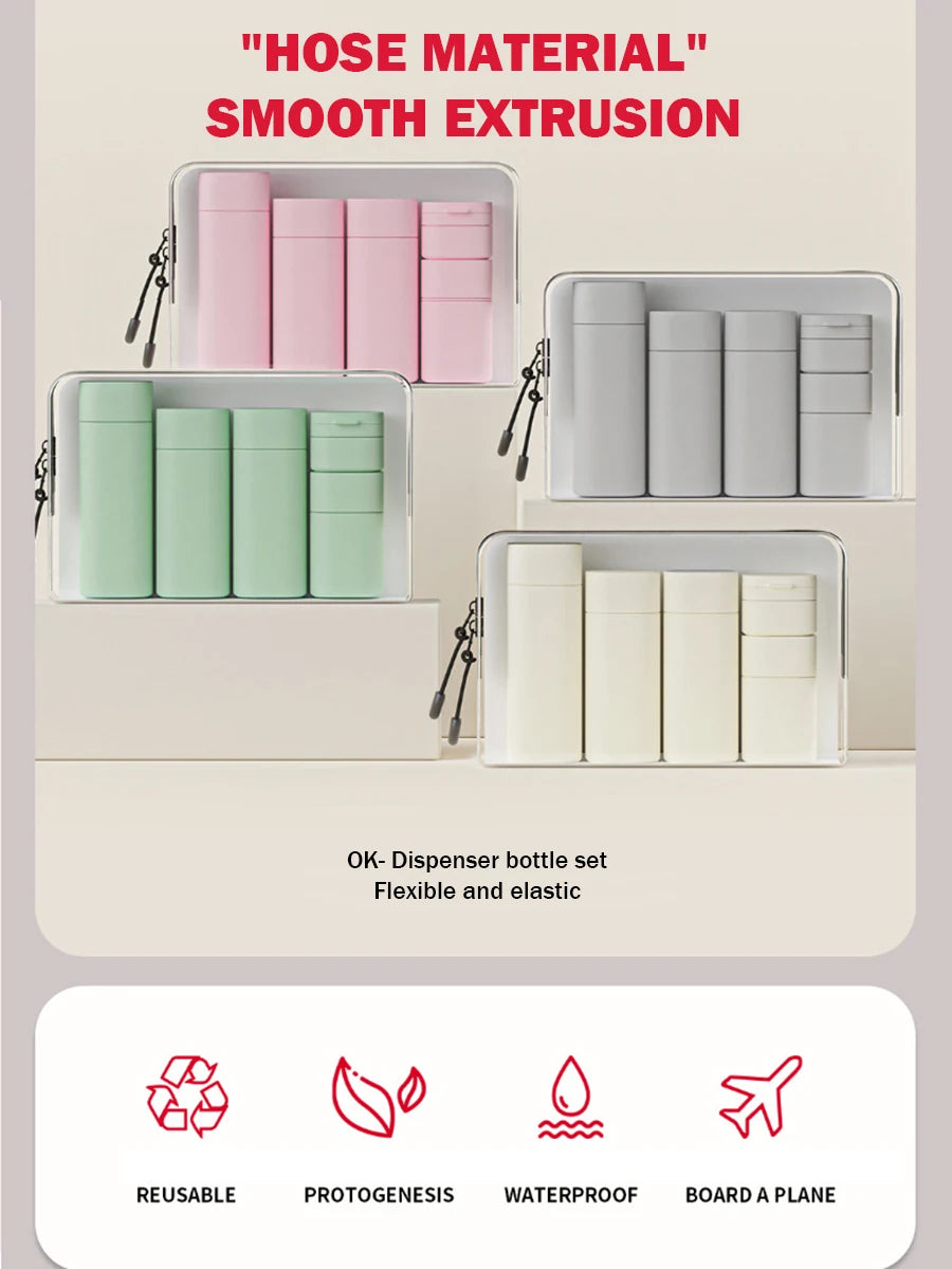4-in-1 Leak-Proof Travel Bottles Set for Toiletries Refillable Plastic Containers with Lids for Spray Lotion and Shampoo