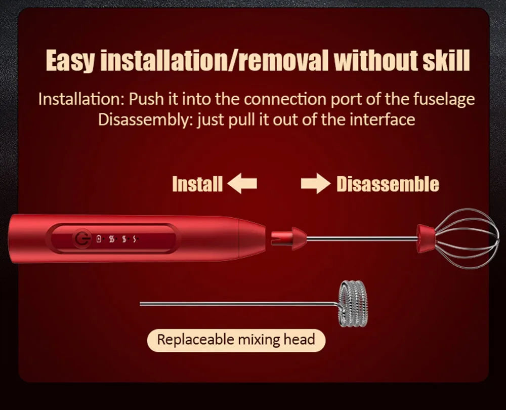 Electric Foamer Mixer Whisk Beater Stirrer 3-Speeds Coffee Milk Drink Frother USB Rechargeable Handheld Food Blender Whisk