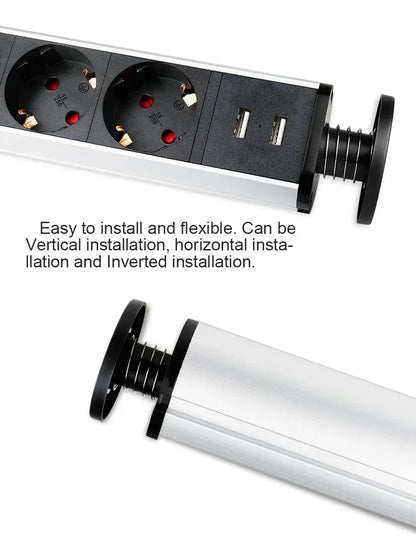 16A PULL POP UP 3 Power EU Socket New Black Color Port Kitchen Table Desktop Sockets Retractable Countertops French Plug