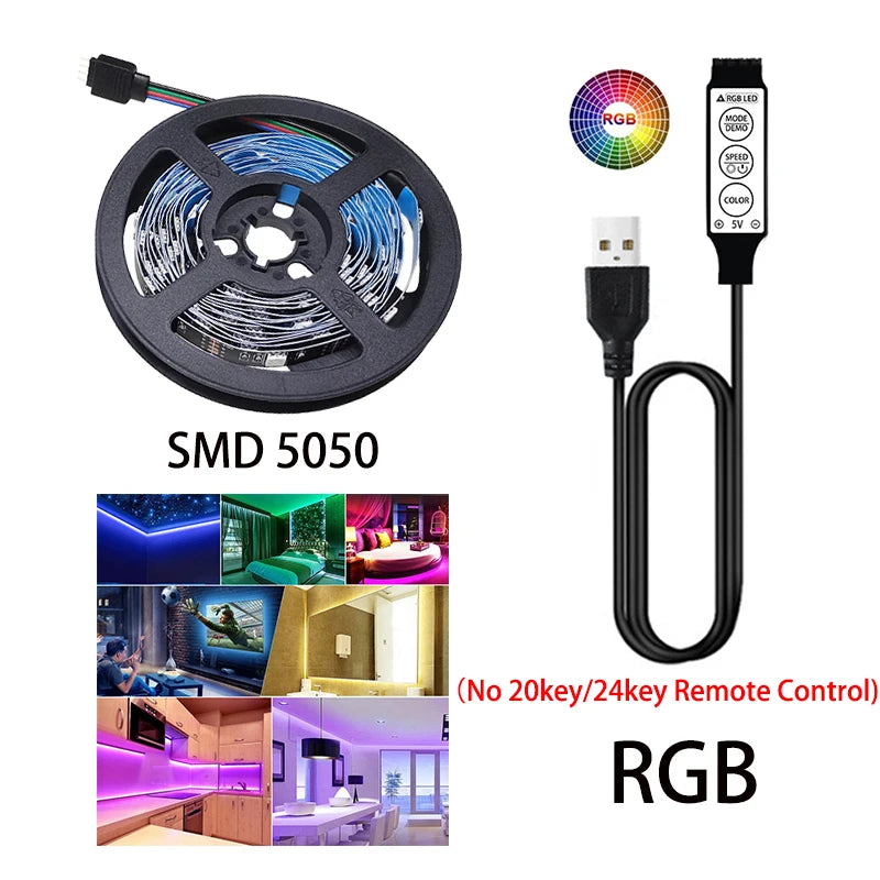 LED Strip Light 2835 5050 USB Bluetooth Flexible Lamp Tape 3key Sound Sensor RGB Ribbon 1M 2M 3M 4M DC5V Decoration TV BackLight