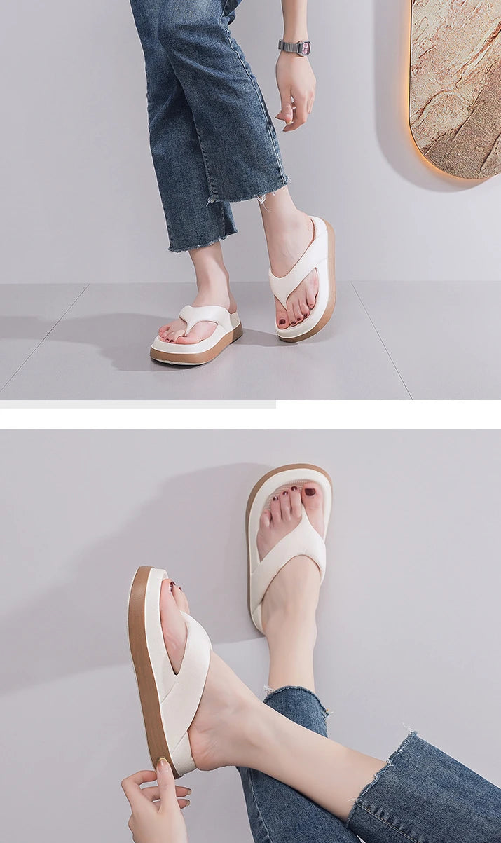 Woman Flip Flops Popular Design Shoes 2025 Trend Platform Casual Sandals Outdoor Non-slip Slippers Unique Features Flat Sandals