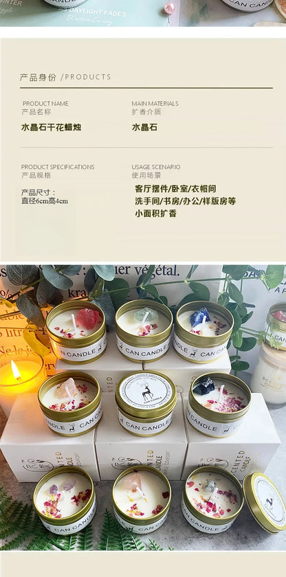 Scented Candle Crystal Stone Dry Flower Silver Tin Candle Hotel Wedding Ceremony Candle