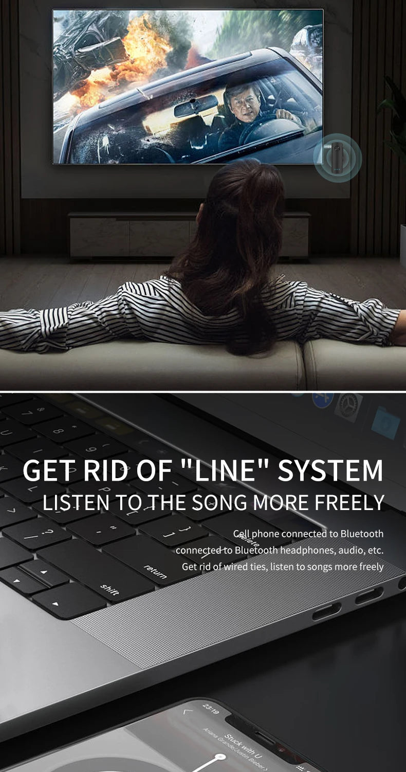 2-In-1 Wireless Audio Adapter Bluetooth 5.4 Receiver Transmitter 3.5mm AUX Lossless Sound MIC For Car Speaker TV PC Airplane