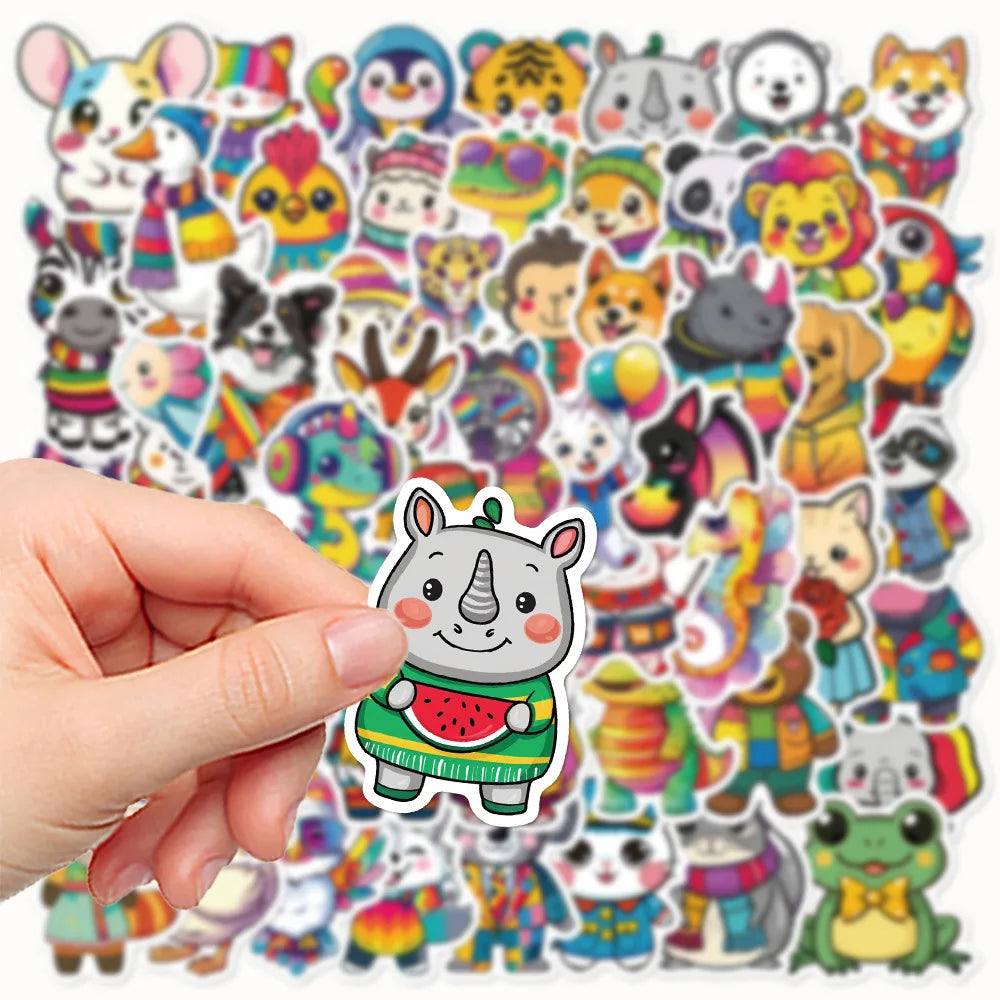 55 Pcs Cute Cartoon Animal DIY Notebook Stationary Decor Stickers for Kids Gifts