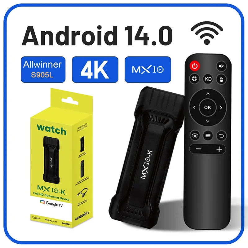 4K Stick TV MX10-K 4GB OS 10 Smart ATV BT5.0 Media Player HDMI 1.4 Dual WiFi 2.4G/5.0G TV Box Android 2025 New Model