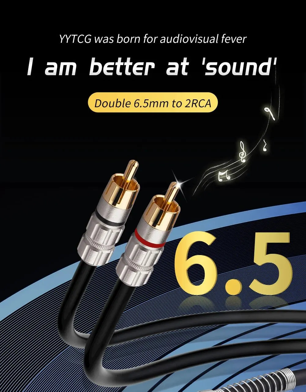 YYTCG 6.35mm Audio Line Cable Stereo Jack Male to 2 RCA Male Cable for PC DVD TV VCR MP3 Speakers Video Audio Cable Cord 1.5m 2m
