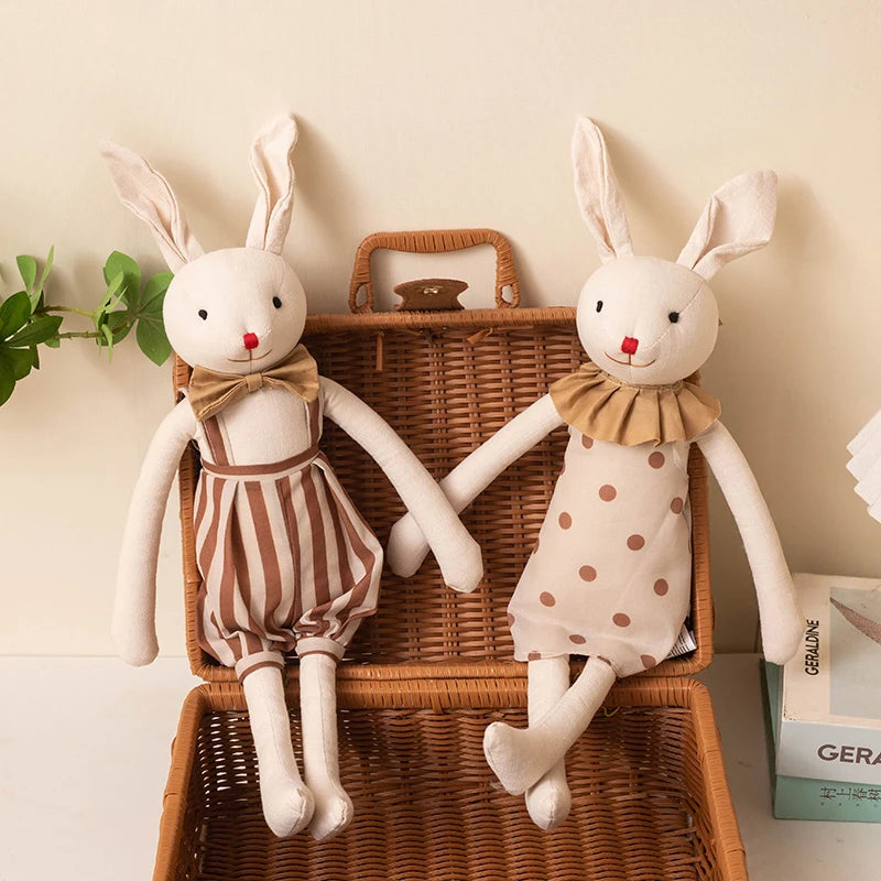 Stuffed Bunny Cloth Dress Toys Smoothing Toy for Infant Cuddling sleep doll for Girls Handmade Diversity Brown Rabbit Plushie