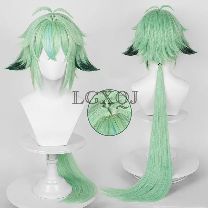 Scalp Sucrose  Sucrose Cosplay Wig 85cm Green Cosplay Anime Wig Heat Resistant Synthetic Hair Costume Wigs+Wig Cap