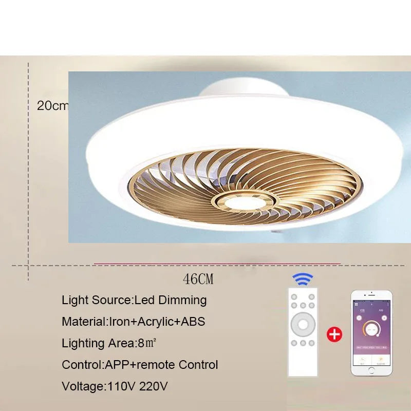 Smart ceiling fan 46 52cm fans with lights remote control bedroom decor ventilator lamp air Invisible Blades Retractable Silent