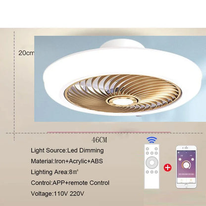 Smart ceiling fan 46 52cm fans with lights remote control bedroom decor ventilator lamp air Invisible Blades Retractable Silent