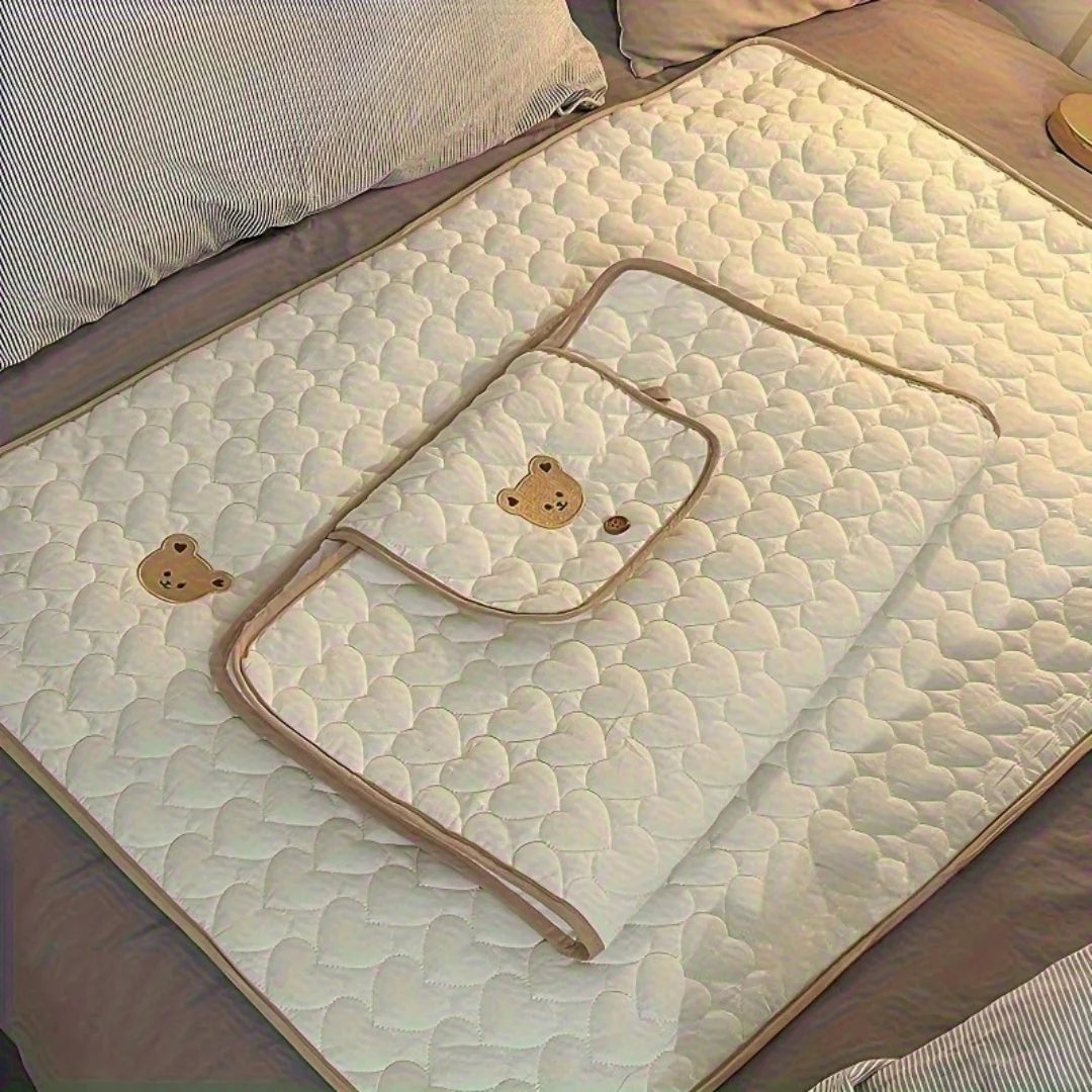 Cream Bear-Portable Diaper Changing Pad,Diaper Pouch-Foldable,Breathable with Adjustable Strap for Travel &Short Trip