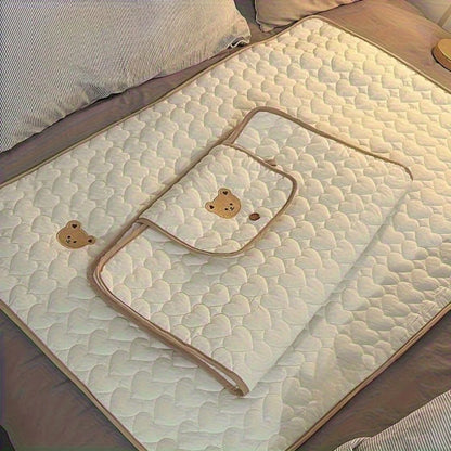 Cream Bear-Portable Diaper Changing Pad,Diaper Pouch-Foldable,Breathable with Adjustable Strap for Travel &Short Trip