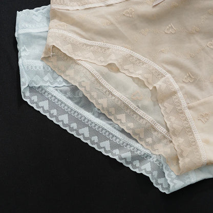 Maternity Large Size Underwear Solid Color Love Mesh Transparent Underpants New Style Ladies Lace Breathable Skin-Friendly Brief