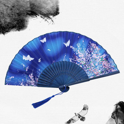 Bamboo Folding Fan Silk Chinese Fan Hand Women Black Fan Summer Female Dance Home Decoration Party Gift Home Ornament Fan Black