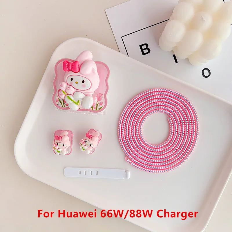 Joytop Sanrio 5Pcs Set Cable Protector for Huawei 35W/40W/66W/88W/100W Fast Charger Case Phone Wire Cord Organizers Winder