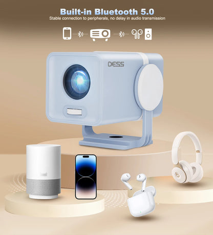 DESS Portable Dual-Band WiFi6 Bluetooth 5.0 Android 13 Smart Projector Suitable for Home Theater Video Power Bank Power Supply