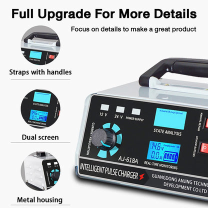 Metal Car Battery Charger 12V24V 400W Full Automatic Car Battery Charger Repair Battery Charger High Power Fast Charger