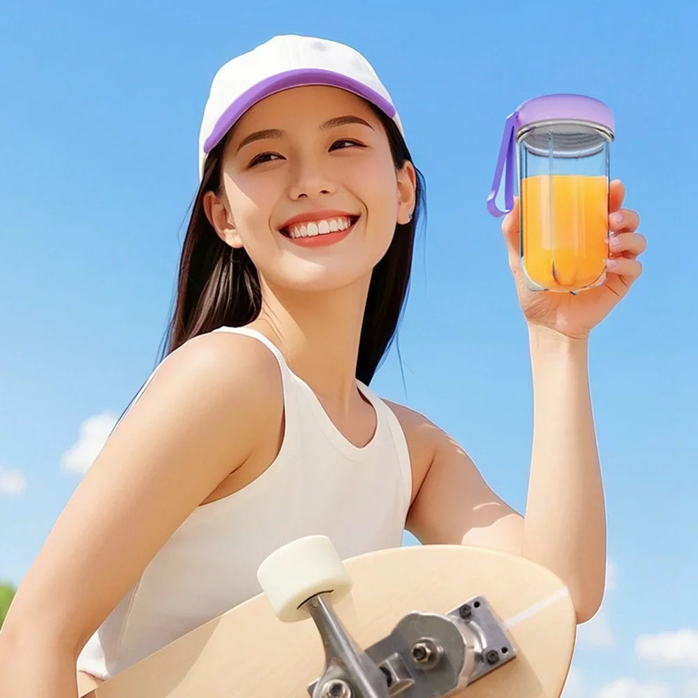 500ML Portable Blender with Lid Rechargeable Wireless Orange Juicer 16 Stainless Blades USB Smoothie Vegetables Fruits Mixer