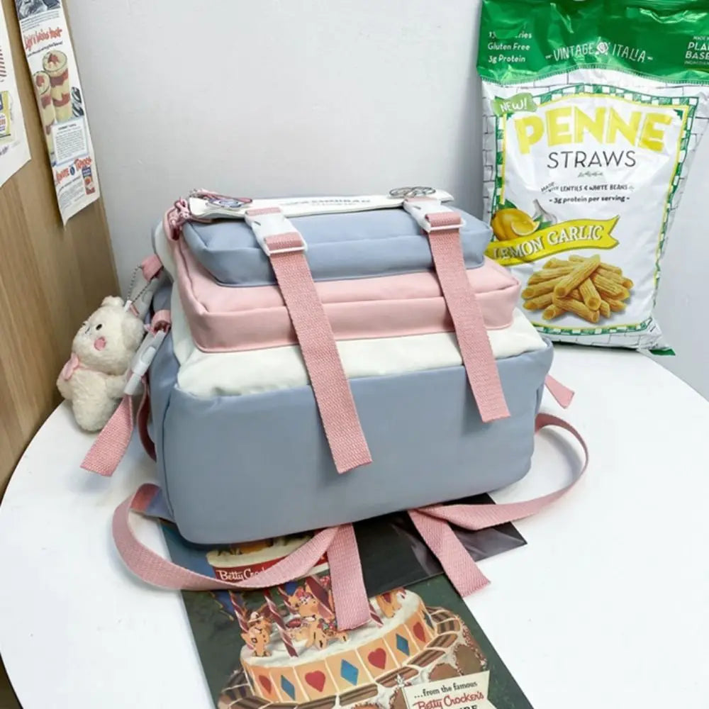 Portable Ins Students School Bags Large Capacity Bear High School Backpacks Multi Pockets Cartoon Teenage Shoulder Bags Girl