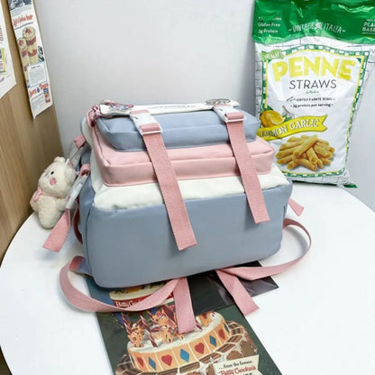 Portable Ins Students School Bags Large Capacity Bear High School Backpacks Multi Pockets Cartoon Teenage Shoulder Bags Girl