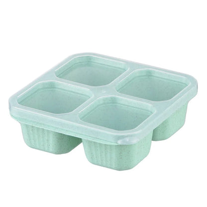 Reusable 4 Compartments Lunch Box Snack Dim Sum Nut Candy Box with Cover Wheat Straw Four Grid Snack Containers Meal Prep