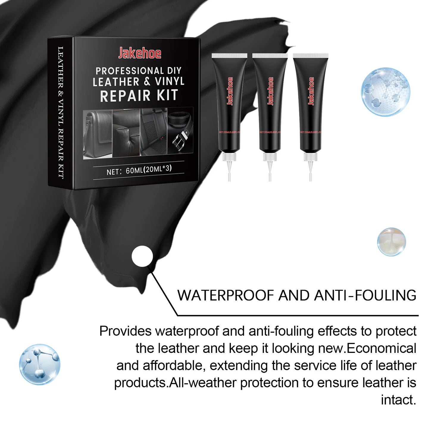 60ml Car Care Kit Liquid Leather Skin Refurbish Repair Tool Auto Seat Sofa Coats Holes Scratch Cracks Restoration Black