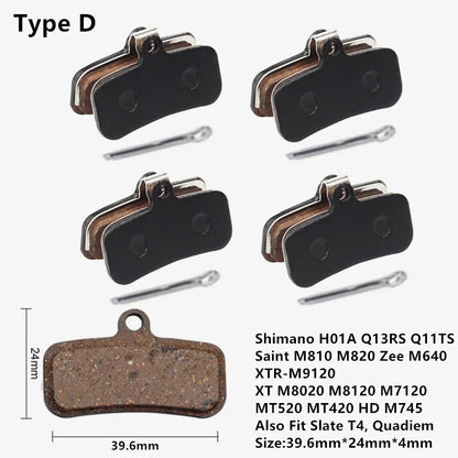 4Pairs Bike MTB Semi-Metallic Disc Brake Pads For Shimano B01S G01S A01S XTR XT SLX Deore Sram Guide Level HRD Red Etap Magura