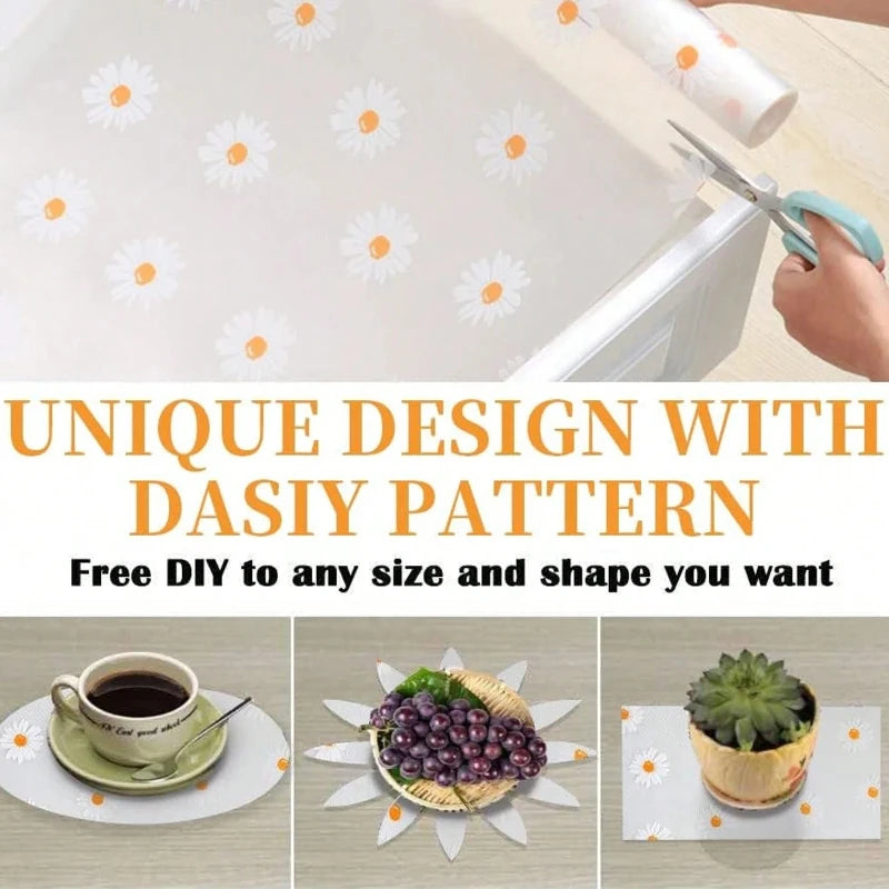 1 Roll Daisy Shelf Liner For Kitchen Cabinets EVA Waterproof Fridge Pad Cupboard Mat Easy Placemats Non-Adhesive Drawer Liner