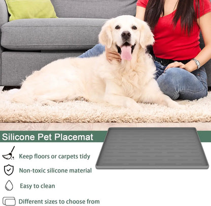 1 pcs Silicone Dog Feeding Mat with Raised Edges, Non-Slip Waterproof Pet Food Mat for Small & Medium Dogs and cats (Light Gray)
