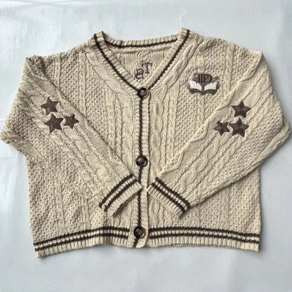 Butterfly Knitted Cardigan Women Dark Green Cardigans with Embroidery Winter Letter Patch Oversized Sweaters Tops Folklore Girl