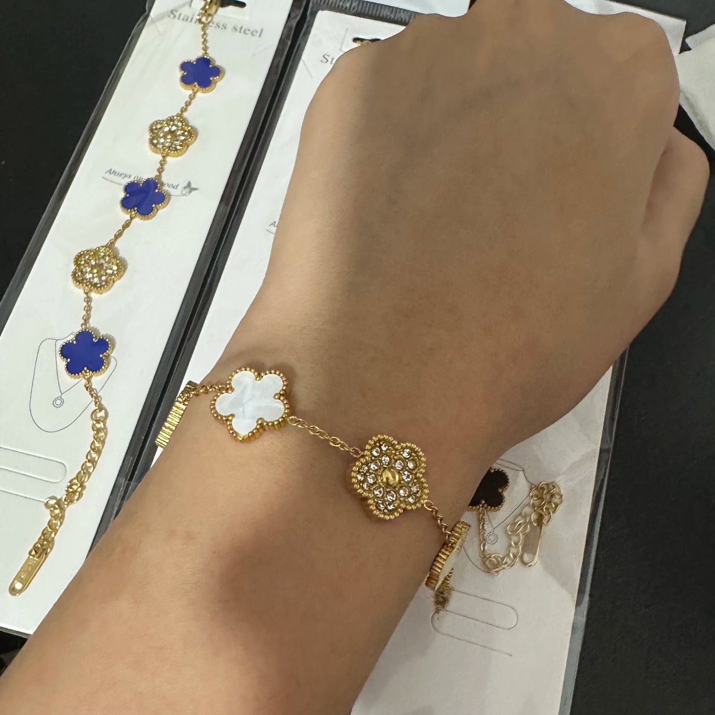 Silver Color New Design Plant Five Leaf Flower Bracelet Single sided Plum Blossom Stainless Steel Jewelry Women's Clover