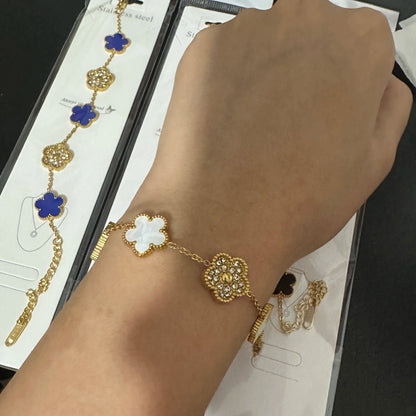 Silver Color New Design Plant Five Leaf Flower Bracelet Single sided Plum Blossom Stainless Steel Jewelry Women's Clover