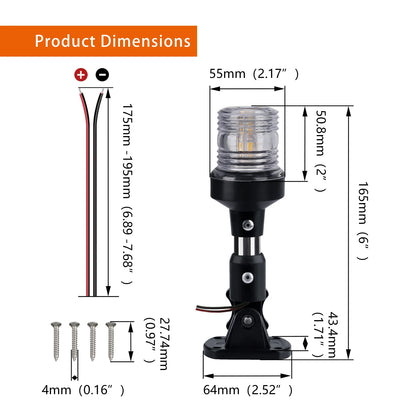 LED Fold Down Anchor Light, Sailing Signal Lamp for Marine, Boat Yacht Accessories, 12-24V